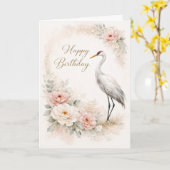 Graceful Crane Birthday Elegance カード (黄色い花)