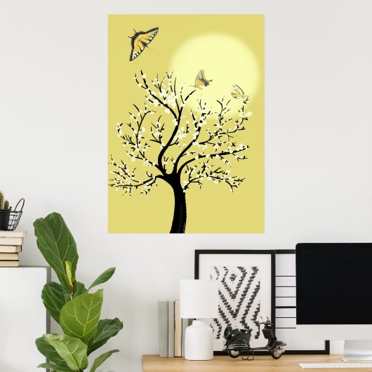 Graceful dreamy sunlit tree with butterflies ポスター (ホームオフィス)