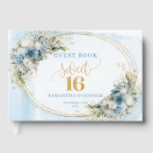 Graceful Dusty Blue Floral Sweet 16th Guest Book ゲストブック (正面)