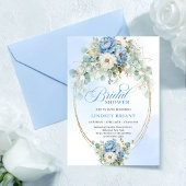 Graceful Dusty Blue Peonies Greenery Bridal Invite 招待状