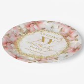 Graceful Dusty Pink Floral Birthday Paper Plates ペーパープレート (アングル)