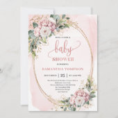 Graceful Dusty Pink Floral Eucalyptus Baby Shower 招待状 (正面)