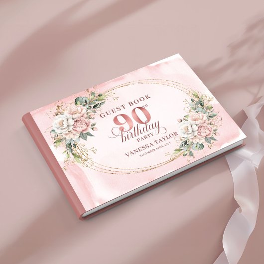 Graceful Dusty Pink Gold Greenery 90th Birthday   ゲストブック