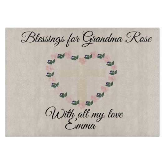 Graceful Floral Heart Blessing for Grandma カッティングボード (正面)