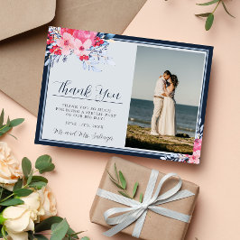 Graceful Floral Pink and Dusty Blue サンキューカード