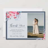 Graceful Floral Pink and Dusty Blue サンキューカード (正面)