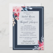 Graceful Floral Pink and Dusty Blue Bridal Shower 招待状 (正面)