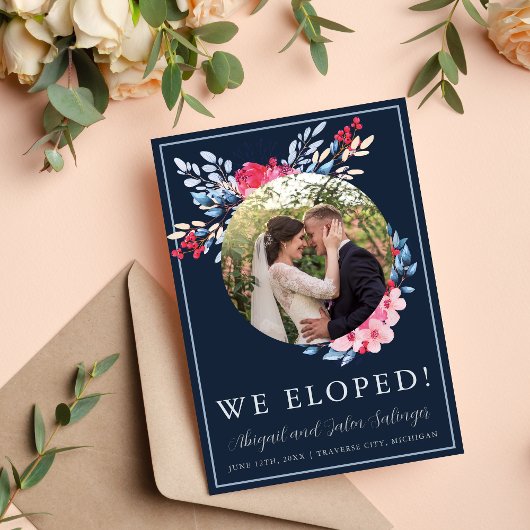 Graceful Floral Pink and Dusty Blue Elopement 案内状
