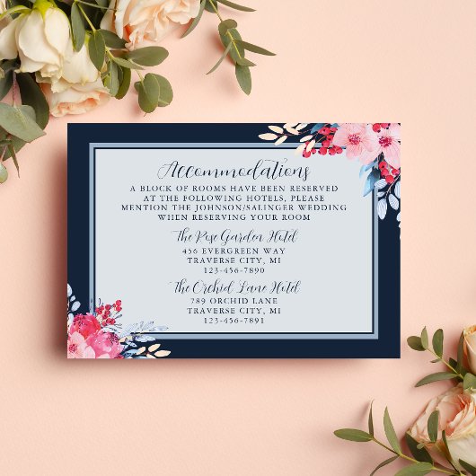 Graceful Floral Pink and Dusty Blue Wedding エンクロージャーカード