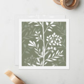 Graceful Floral Silhouette Olive Sage Minimal ノートカード (正面/裏面インサイチュ)