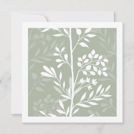 Graceful Floral Silhouette Sage Green Minimal ノートカード (正面)