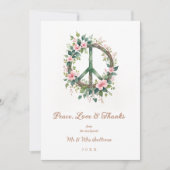 Graceful Floral Wood Peace Symbol Photo Wedding サンキューカード (正面)