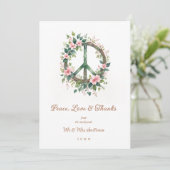 Graceful Floral Wood Peace Symbol Photo Wedding サンキューカード (スタンド正面)