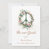 Graceful Floral Wood Peace Symbol Photo Wedding セーブザデート (正面)