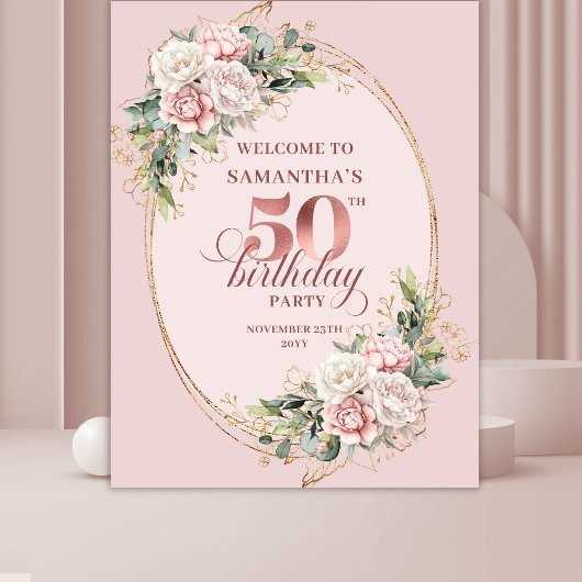 Graceful Garden Floral 50th Birthday Backdrop タペストリー
