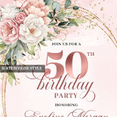 Graceful Greenery Rose Gold 50th Birthday Party  招待状
