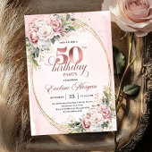 Graceful Greenery Rose Gold 50th Birthday Party  招待状