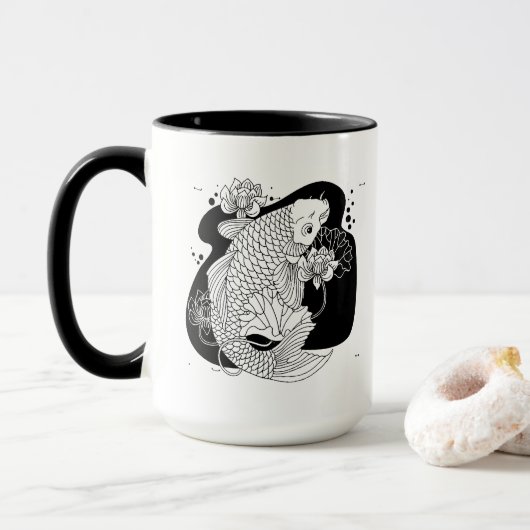 Graceful Koi & Lotus Mug – Zen Minimalist Art マグカップ (ドーナツ付き)