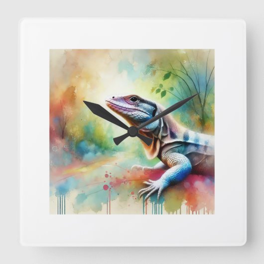 Graceful Lizard 240824AREF128 - Watercolor スクエア壁時計 (正面)