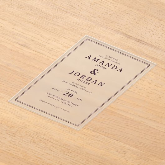 Graceful Maroon Calligraphy Template アクリル招待状 (レイダウン)