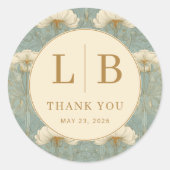 Graceful Mint Floral Pattern ラウンドシール (正面)