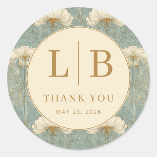 Graceful Mint Floral Pattern ラウンドシール (正面)
