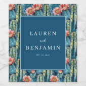 Graceful Navy Cactus Pattern ワインラベル (シングルラベル)