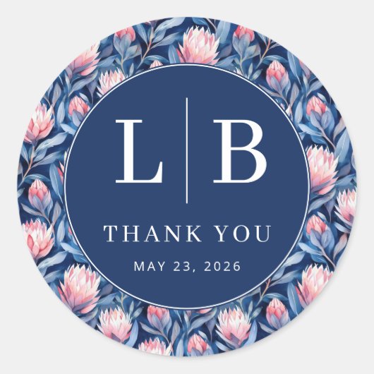 Graceful Navy Floral Pattern ラウンドシール (正面)