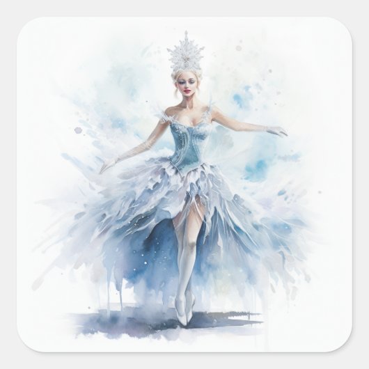 Graceful Nutcracker Snow Queen in White スクエアシール (正面)