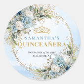 Graceful Pastel Blue Gold Eucalyptus Quinceañera   ラウンドシール (正面)
