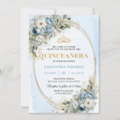 Graceful Pastel Blue Gold Eucalyptus Quinceañera   招待状 (正面)