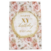 Graceful Pastel Pink Rustic Gold Birthday Gift Bag ミディアムペーパーバッグ (正面)