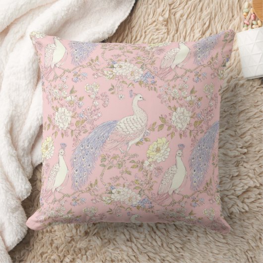 Graceful Peacock ornament Throw Pillow クッション (ブランケット)
