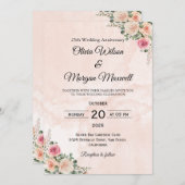 Graceful Pink Cream Floral Wedding Anniversary  招待状 (正面/裏面)