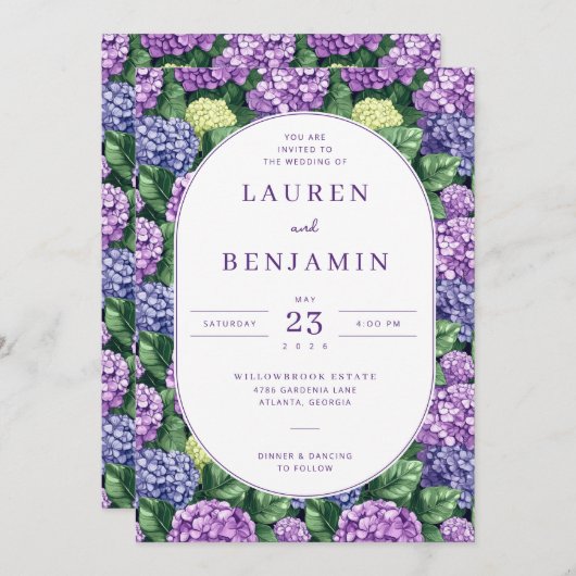 Graceful Purple Floral Invitation 招待状 (正面/裏面)