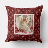 Graceful Red Gold Angel Christmas Pillow Gift クッション (正面)
