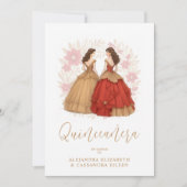 Graceful Romantic Spanish Quinceañera Twins  招待状 (正面)