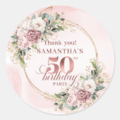Graceful Rose Gold Dusty Pink 50th Birthday Party  ラウンドシール (正面)