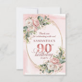 Graceful Rose Gold Eucalyptus 90th Birthday Thanks サンキューカード (正面)