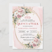 Graceful Rose Gold Floral Greenery Quinceanera  招待状 (正面)