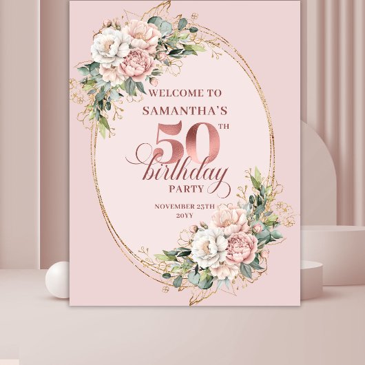 Graceful Rose Gold Greenery 50th Birthday Celebrat タペストリー
