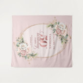 Graceful Rose Gold Greenery 50th Birthday Celebrat タペストリー (正面(横))