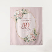 Graceful Rose Gold Greenery 50th Birthday Celebrat タペストリー (正面)