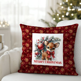 Graceful snowy forest baby deer kids room decor  クッション