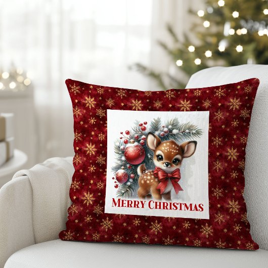 Graceful snowy forest baby deer kids room decor  クッション
