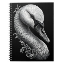 "Graceful Swan" Black White Art Spiral Notebook