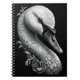 "Graceful Swan" Black White Art Spiral Notebook ノートブック