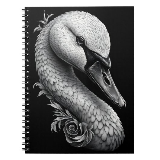 "Graceful Swan" Black White Art Spiral Notebook ノートブック (正面)