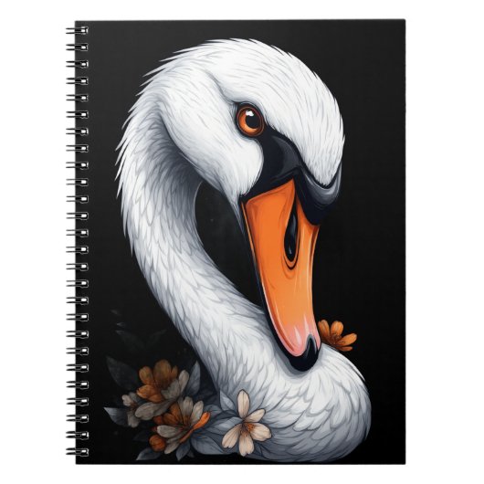 "Graceful Swan" Floral Art Spiral Notebook ノートブック (正面)