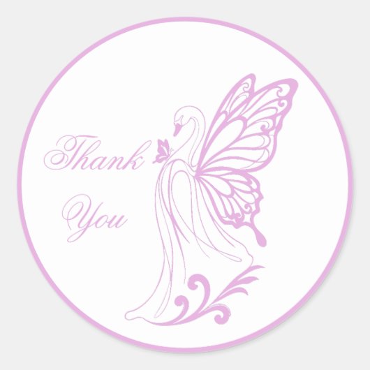 Graceful swan with butterfly wings ラウンドシール (正面)